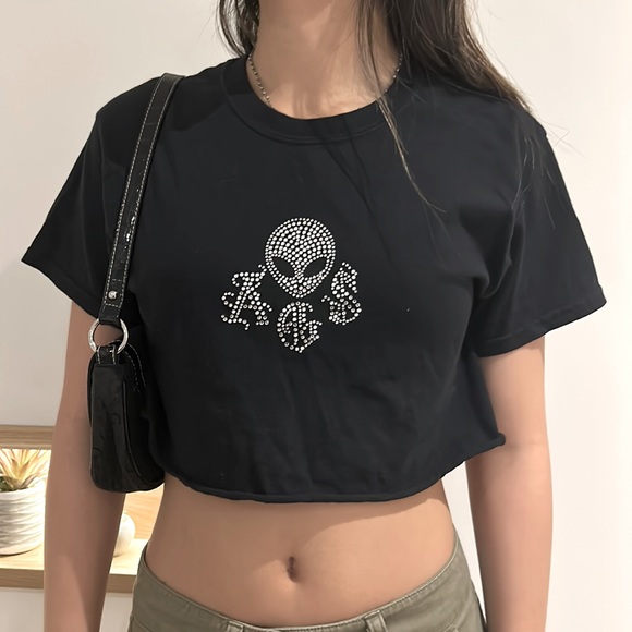 Y2K Alien Rhinestone Crop Top - Picture 2 of 3